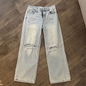 Light Blue Distressed Wide Leg Jeans